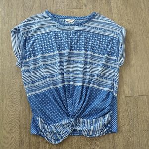 Lucky Brand Blue & White Patterned Twist Front Tee T-Shirt
